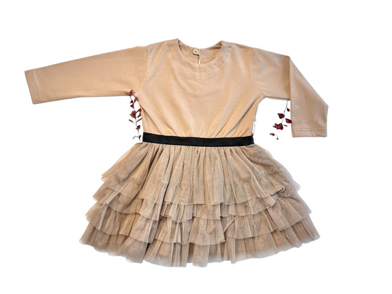 Бежова бебешка рокля Mamatti SW054 – 100% памук | Полско качество | Комфорт и стил