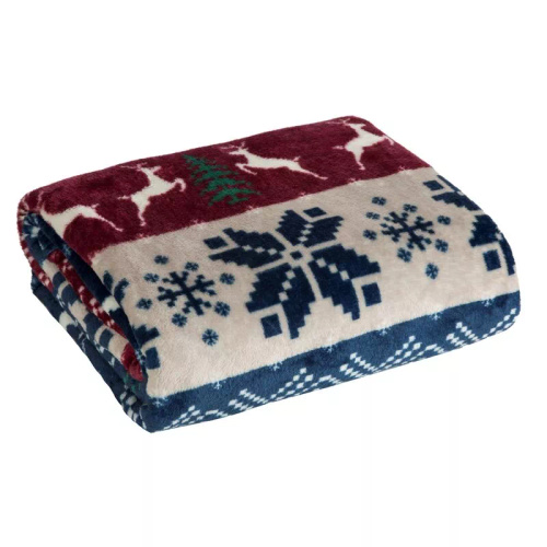 Коледно одеяло Eurofirany, тъмносиньо и червено със скандинавски мотив – меко одеяло от микрофибър, 240 г/м²