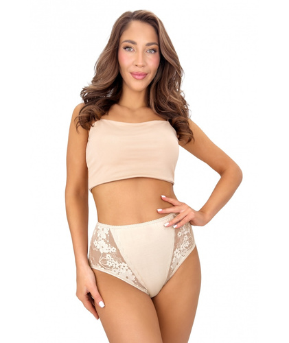 DONNA 272 Високи дамски памучни бикини с дантела, комфортни, бежови