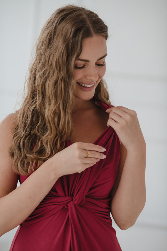 Макси рокля за бременни и кърмачки с принтове Milk&Love бордо