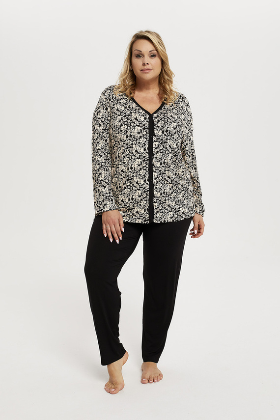 Abisynia Дамска пижама с дълъг ръкав и дълъг панталон Италианска мода - принт/черно