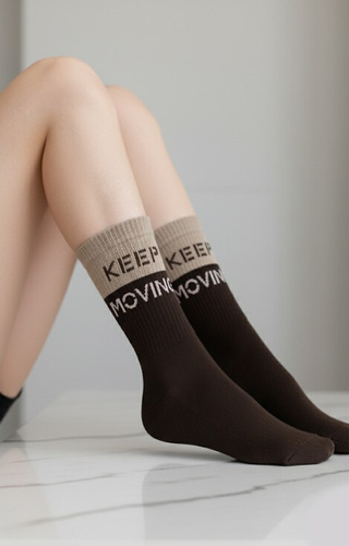 0071-009 Уникални дамски чорапи Милена кафяви - полухавлиени, памучни, топли и удобни