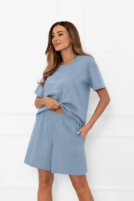 Дамска пижама Ksara Italian Fashion - памук, къс ръкав и къси панталони - стомана