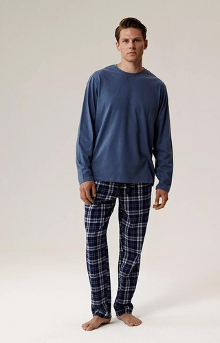 NMP-393 Атлантическо синьо – мъжка памучна фланелена пижама с панталон