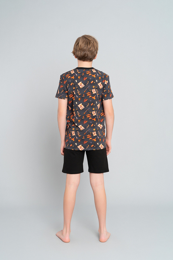 Пижама за момчета с къс ръкав, панталон Италианска мода - графит/черно