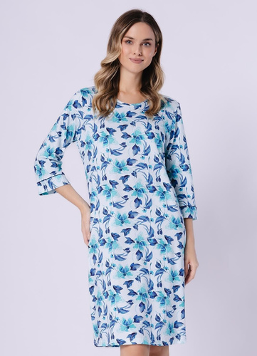 Нощница Julita 1742 Leveza тюркоаз – 100% памук, флорален десен, 3/4 ръкав