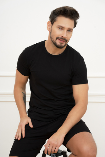 Ikar Мъжка тениска с къс ръкав Италианска мода - черна 