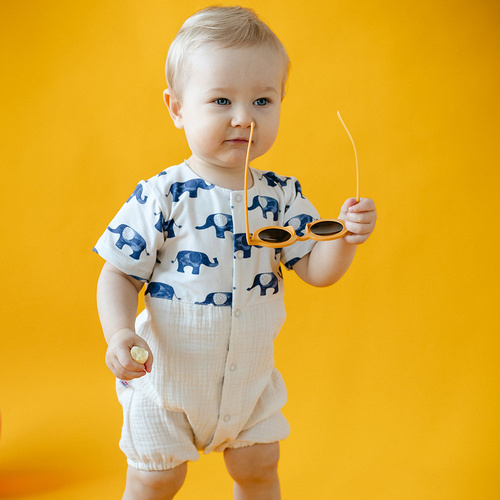 Elephant Rampers baby muslin Eevi - екрю