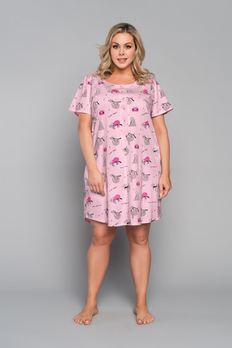 Orso Нощна риза без копчета, с къс ръкав и принт Италианска мода - розова 