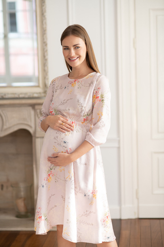 Рокля за бременни Milk&Love за кърмене Lovely Dress Midi с 3/4 ръкав в цветни клонки