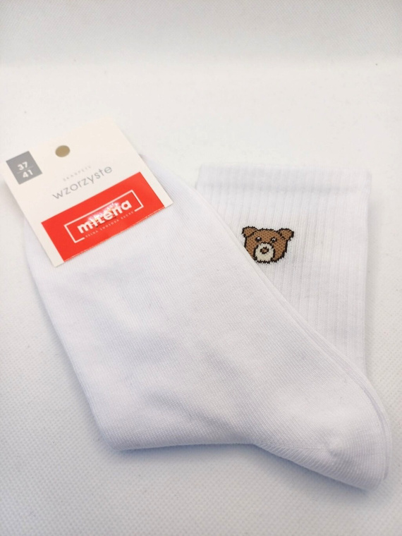 Milena 0200-181 бели – дамски чорапи с мече, памучни, меки и удобни