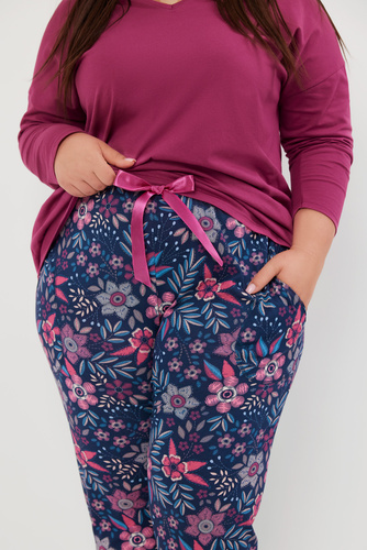 Folk Дамска пижама с дълъг ръкав и дълъг панталон Италианска мода - къпина/принт