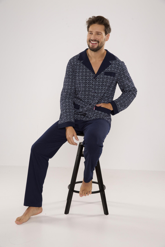 538 Carlo Мъжка пижама De lafense - морско синьо + квадрат