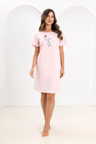 Дамска Памучна Нощница Regina 172 – Къс Ръкав, Полуобло Деколте, Щампа, Дължина До Коляното, 100% Памук