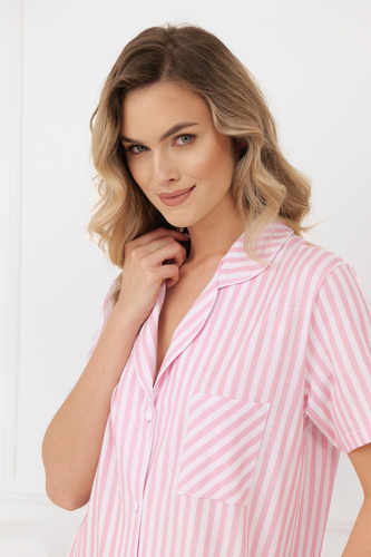 Дамска нощница Genna Italian Fashion 100% памук райе къс ръкав