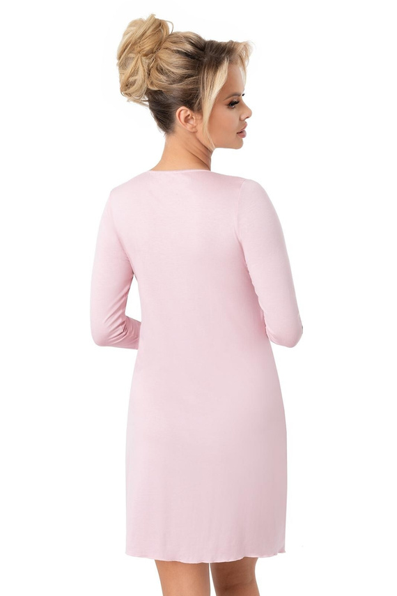 Нощница Donna Margo в пудрово розово – вискоза, дантела, 3/4 ръкави, дължина до коляното