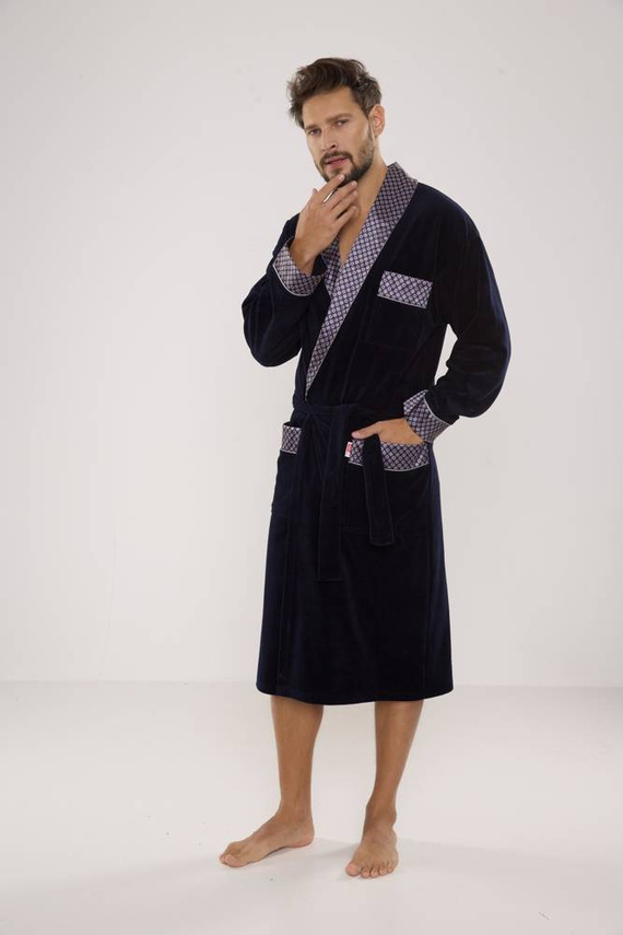 773 Мъжки форекс халат за баня Bonjour - тъмносин