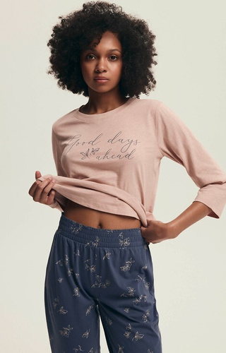 43699 Дамска памучна пижама Delanie Henderson, розова, с 3/4 ръкави и капри