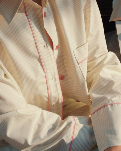 Дамска пижама Sensis Raven лайм – памучен комплект с риза и панталон