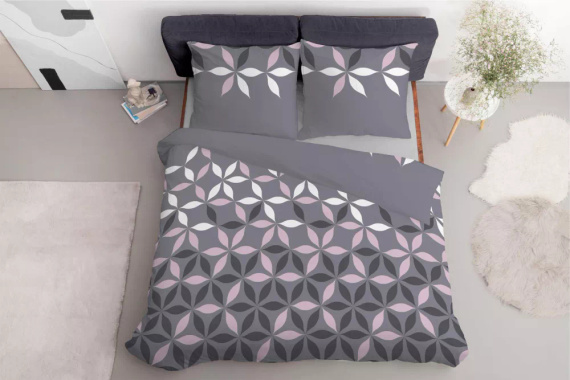 5024 A Спално бельо от микрофибър с цветя Detexpol сиво