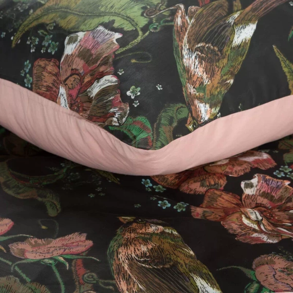 Пролет 21 Цветя спално бельо сатен евро пердета черно/зелено