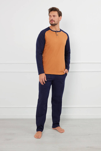 Alexander Мъжка пижама с дълъг ръкав и дълъг панталон Италианска мода - коняк/гранат