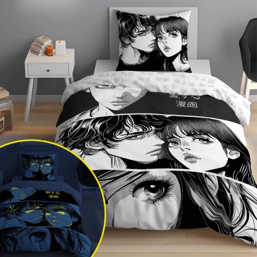 5207 A Fluo 40 Памучно спално бельо светещо в тъмното Аниме Момче Момиче Detexpol