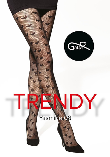 Чорапогащи Yasmine wz.08 Gatta – черни, ажурни сърца, без бикини
