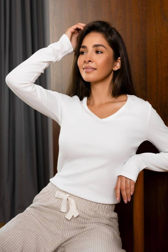 Дамска фланелена пижама Dinah Sensis - кремаво-бежова