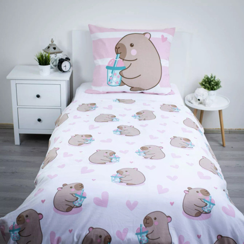 Памучно спално бельо 140x200 Капибара розова 70x90 Jerry Fabrics