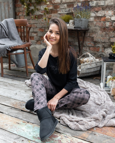 Дамска пижама Sensis Reach For The Stars - черно-кафява