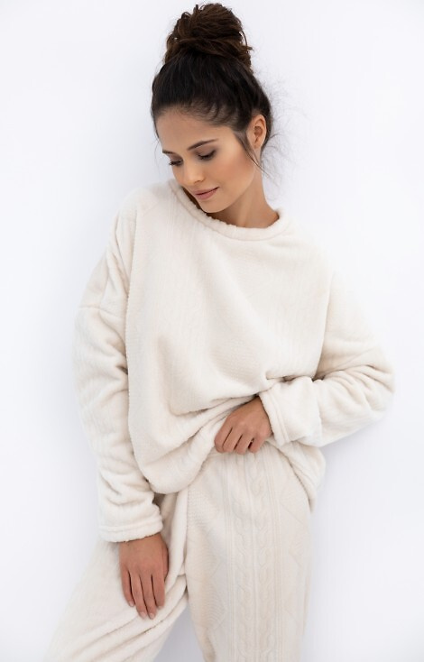 Дамска пижама Bridget Homewear Sensis - топла, мека плетка, екрю