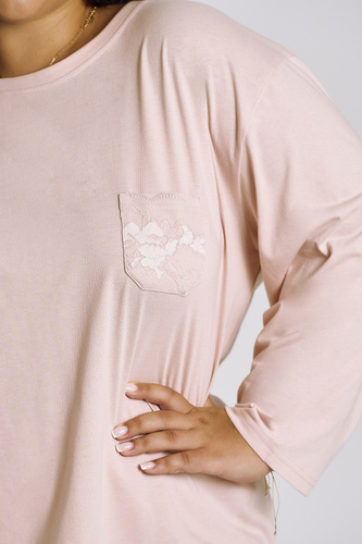 Nori 3468 Дамска пижама Taro, розов памук, 7/8 ръкав, удобна