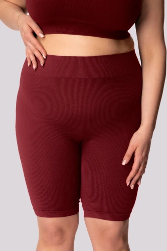 Ribbed spodenki bikery damskie prążek Mona burgund