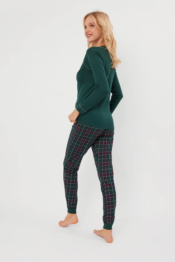 Foggia Дамска пижама с дълъг ръкав и дълъг панталон Италианска мода - зелено/принт 