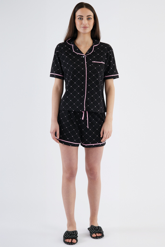 Дамска пижама Coraline Sorbetto, черна - тениска, къси панталонки, 100% памук