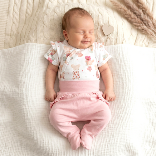 Бебешко боди Nini Little Mouse органичен памук тип прегърни ме къс ръкав