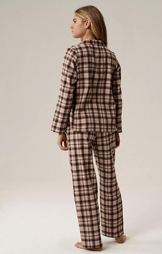 NLP-505 Дамска пижама Atlantic Brown - фланелена, с копчета, карирана, памучна