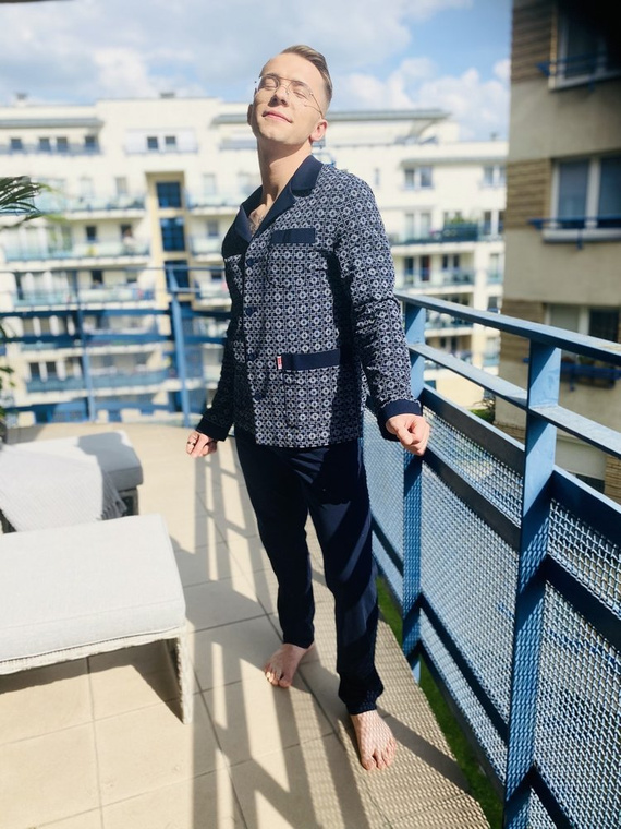 538 Carlo Мъжка пижама De lafense - морско синьо + квадрат