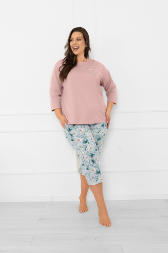 Дамска пижама Perlis - 3/4 ръкав и панталон, памук Италианска мода  