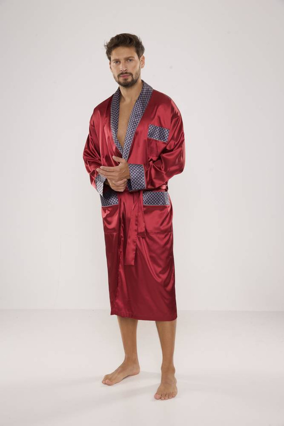 940 Forex мъжки сатенен халат за баня - бордо
