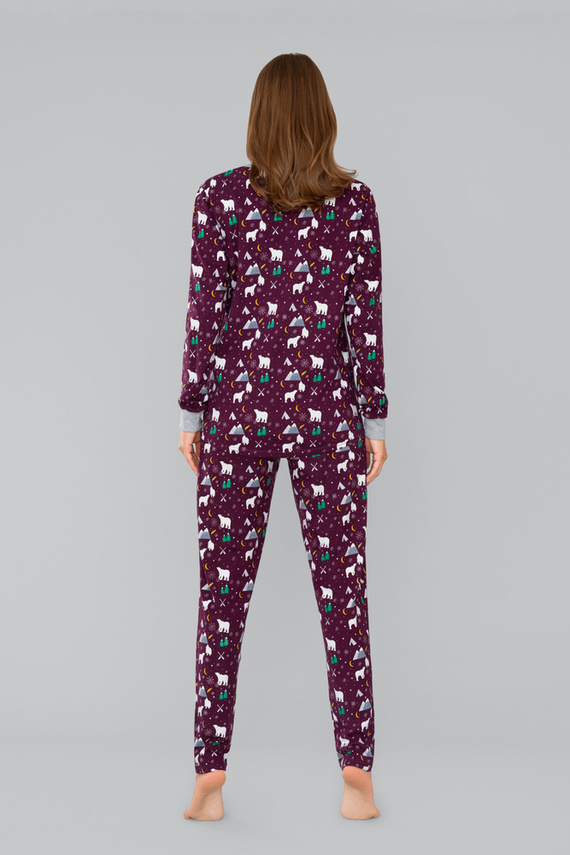 Ava Дамска пижама с дълъг ръкав и панталон Италианска мода - принт бордо 