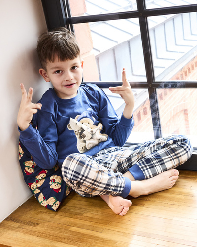 593/174 966/174 Piżama chłopięca Cornette Bears | Bawełna, długi rękaw, spodnie w kratkę