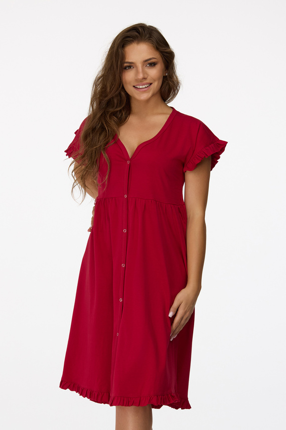 Нощница за бременни Senizo бордо № 22 – 100% памук, къс ръкав, копчета за кърмене