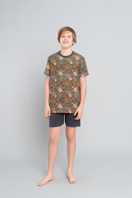 Пижама с къс ръкав, панталон, италианска мода - маслина/графит