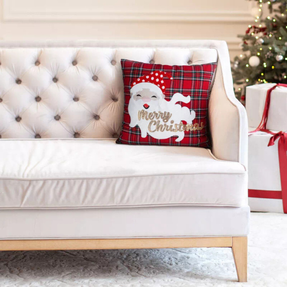 Глава 165 Коледна калъфка за възглавница Eurofirany – червен кариран мотив с Дядо Коледа и надпис