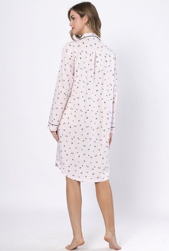 Нощница Laveza Angela 1619 – светло розово, памук, дълги ръкави, закопчаване с копчета