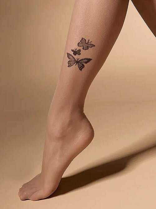 Дамски чорапогащи 20 den Ailes Knittex – здрави, с мотив пеперуди и малък клин naturel-nero