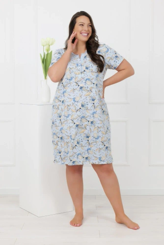 Дамска нощница CELOZJA Italian Fashion памучна с къс ръкав и копчета