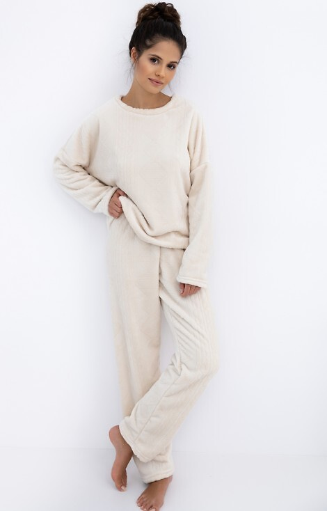 Дамска пижама Bridget Homewear Sensis - топла, мека плетка, екрю